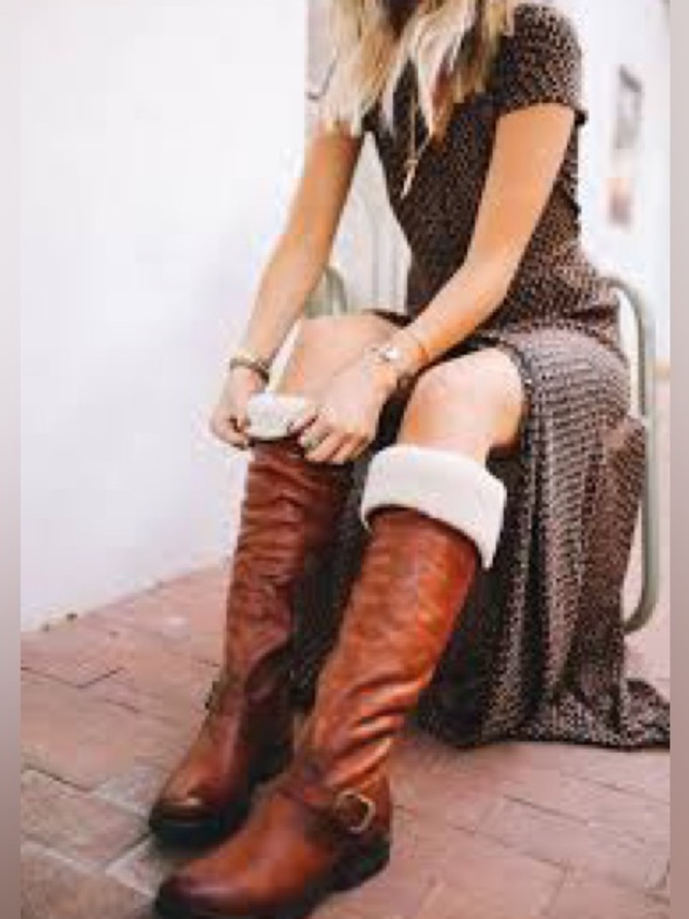 Frye Valerie OTK boots Cognac 7-1/2 7.5 women’s Over Knee Fold Down - Picture 3 of 16